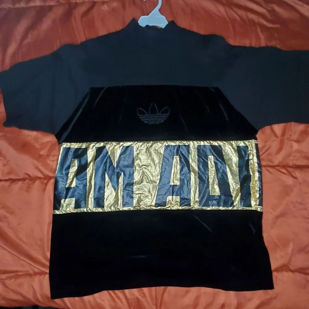 Adidas Womens Originals Oversize Sweater Tee Black Velvet‎ Trefoil Baggy Small
